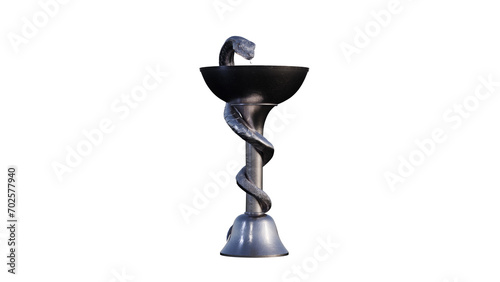Caduceus Medical Symbol - Bowl Of Hygieia isolated iron silver rotating PNG on transparent background
 photo