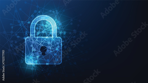 digital lock symbol on dark blue background. cyber security and privacy network concept photo