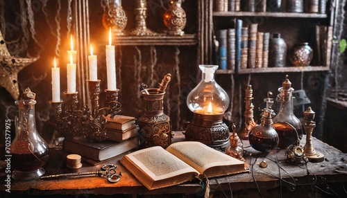 still life with books and candles