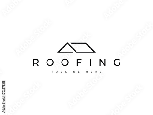minimal roof roofing house line logo design