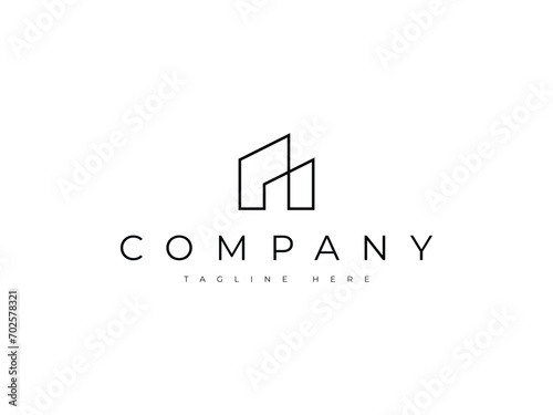 minimal building office line logo design