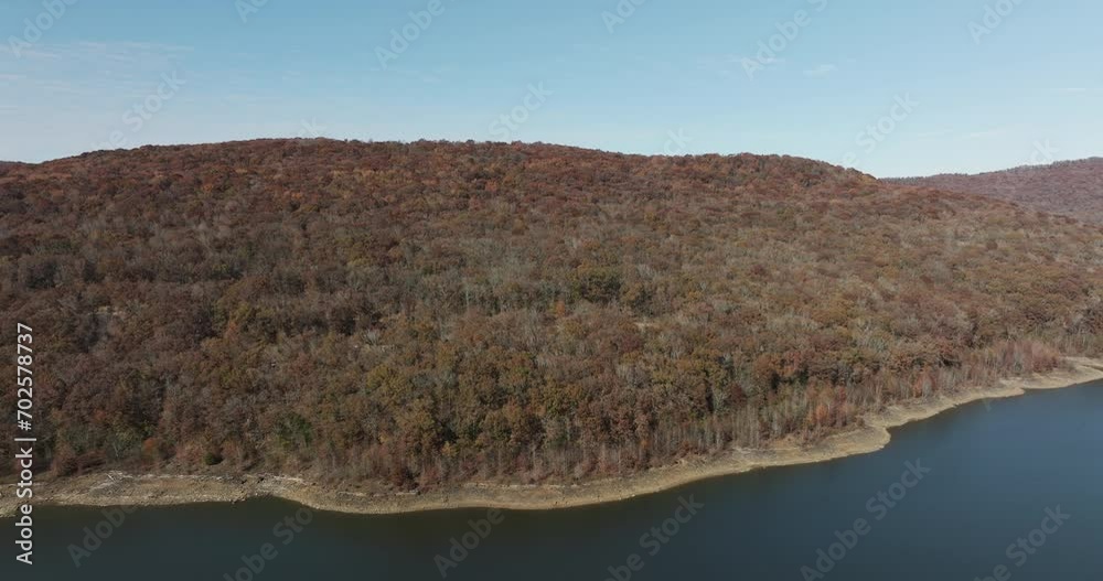 Scenic Valley Of The Ozark Mountains In Lake Fort Smith State Park, Arkansas, USA. Aerial Panning Shot Scenic Valley Of The Ozark Mountains In Lake Fort Smith State Park, Arkansas, USA. Aerial Panning Shot