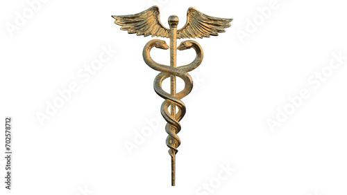 Caduceus Medical symbol 3d isolated rotating on a transparent background