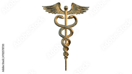 Caduceus Medical symbol 3d isolated rotating on a transparent background