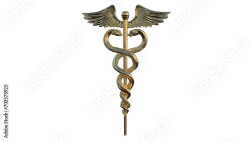 Caduceus Medical symbol 3d isolated rotating on a transparent background