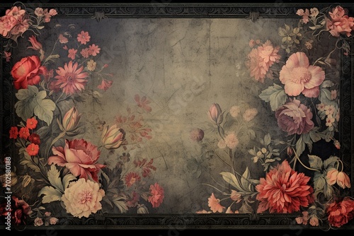 Grunge background with space for text or image. Vintage floral frame photo