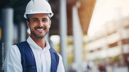 Portrait of Smiling Professional Engineer Wearing Safety Uniform and Hard Hat