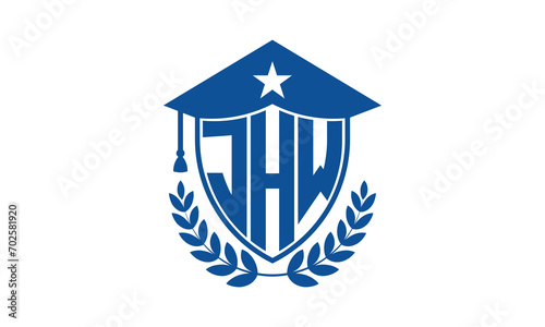 JHW three letter iconic academic logo design vector template. monogram, abstract, school, college, university, graduation cap symbol logo, shield, model, institute, educational, coaching canter, tech