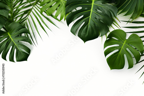 Photo green tropical palm leaves monstera on white background Generative AI