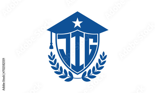 JIG three letter iconic academic logo design vector template. monogram, abstract, school, college, university, graduation cap symbol logo, shield, model, institute, educational, coaching canter, tech