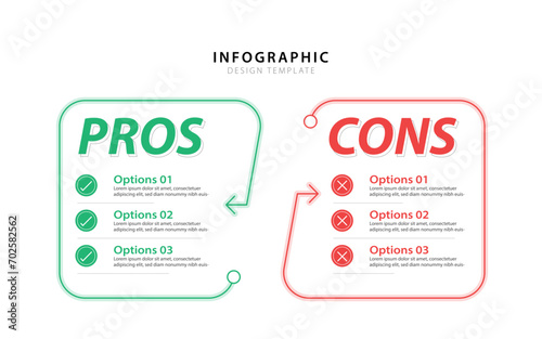 Comparison Infographic Design Template, business presentation concept with 2 options, To do list or planning icon, Good, bad, Positive, Negative, vector illustration.