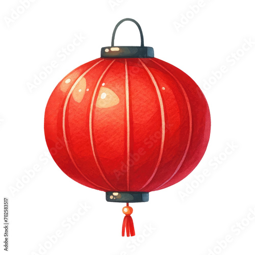 Watercolor red chinese lantern. Chinese New Year concept. Watercolor clipart.