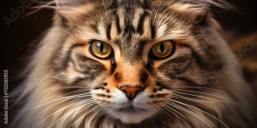 Close-Up of a Maine Coon Cat with Amber Eyes