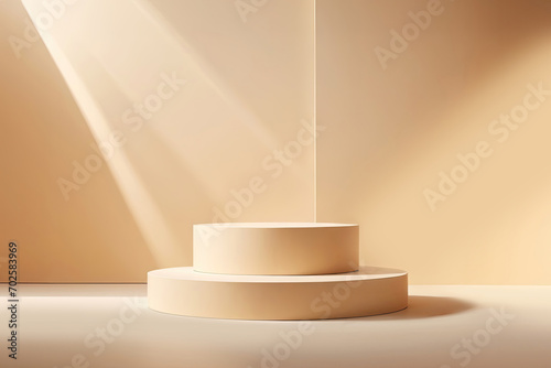 podiums platform on pastel beige background. Product Display and Business Concept.