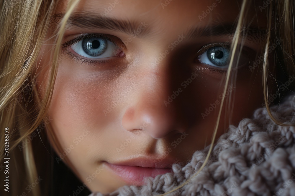 girl is a victim of violence, a sad look at the camera. child and adolescent vulnerability and insecurity. portrait close-up.