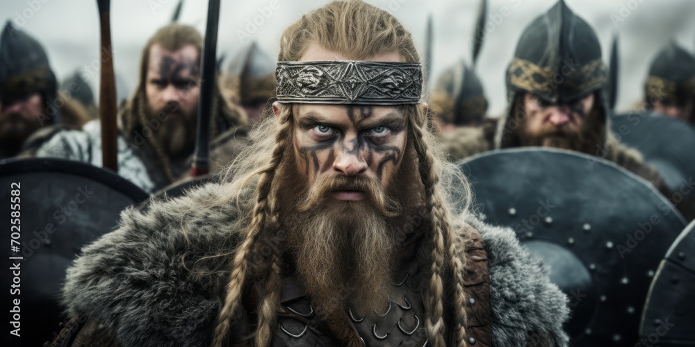 vikings. iron man, beards and battle. style of celtic art, norwegian nature, distinct facial features, authenticity.