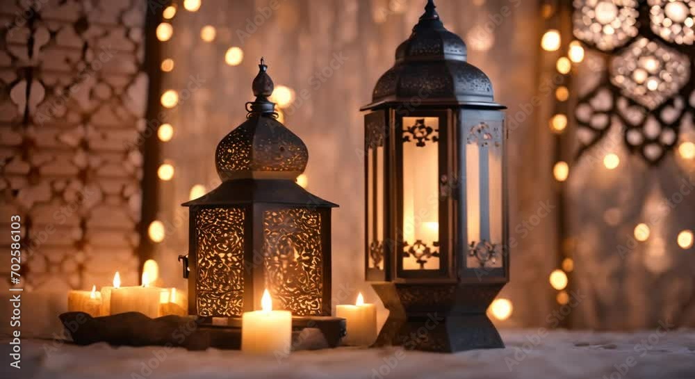 Ramadan decoration with arabic lantern and candle in night. Ramadan decoration with arabic lantern and candle in night.