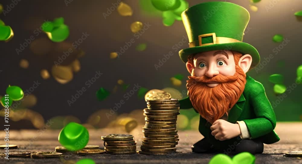 Little leprechaun  with coins Saint Patricks day concept