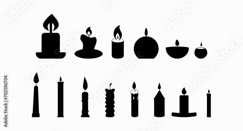 A set of candles, lighting during power outages. Decoration for birthday party, romantic dinner for Valentine's Day. Festive hand drawing of a candle with wick and wax. Isolated. Vector