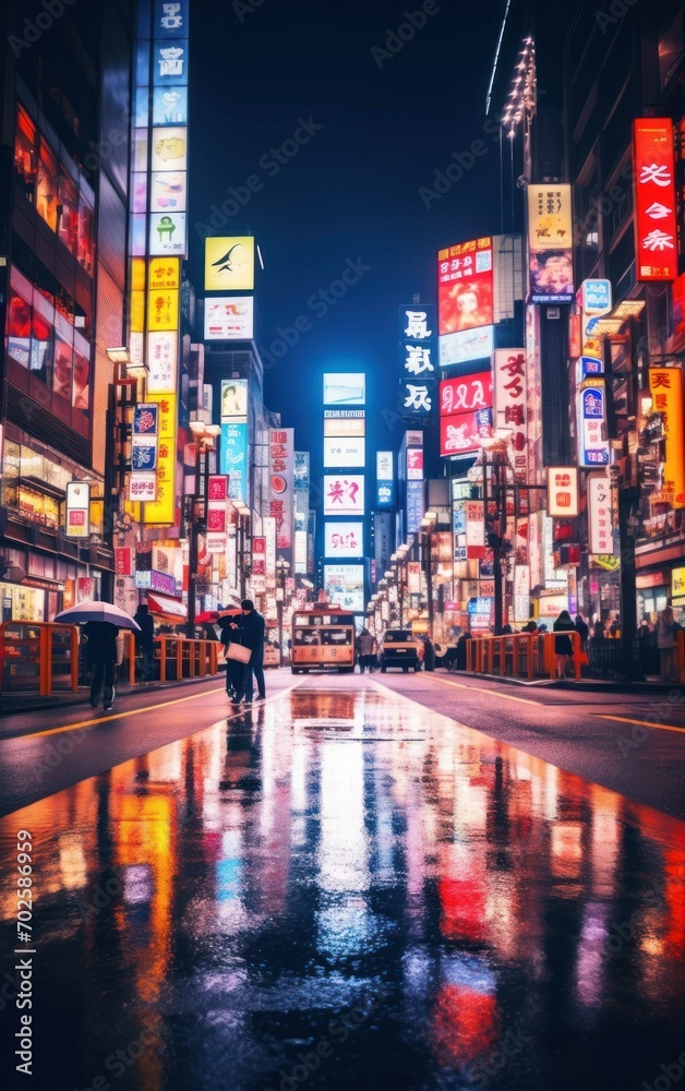 Snapshot of a Busy Tokyo Street at Night