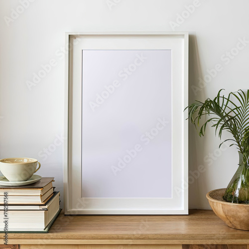 empty room with frame on the table 