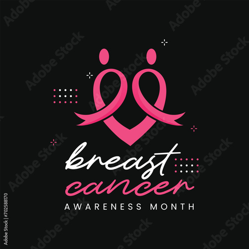 Breast cancer awareness month horizontal banner template design. Editable banner with pink ribbon.