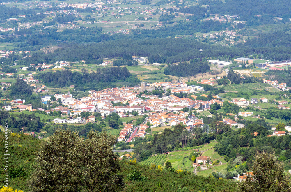 Panoramic view of the town of Melgaço in the north of Portugal. Its medieval tower stands out.