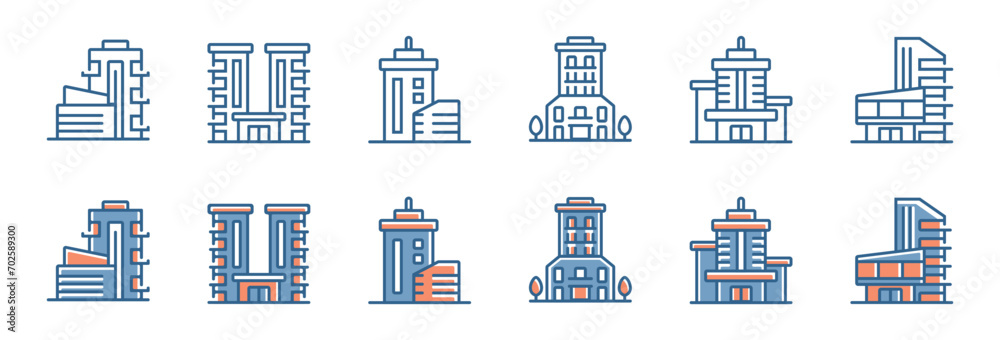 modern city buildings skyscraper icon set business apartments and hotel urban construction vector line illustration for web and app design