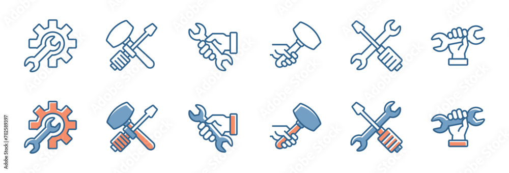 construction builder tools equipment icon set engineer repair ...