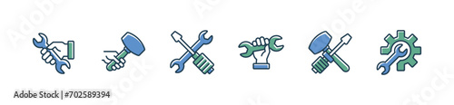 set of construction builder tools icon vector engineer repair mechanical equipment symbol illustration for web and app photo