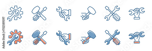 construction builder tools equipment icon set engineer repair instrument vector illustration for web and app