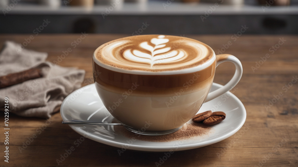 Cup of cappuccino with chocolate with wood background,Coffee Latte Art On Wooden Table In Coffee Shop,Latte with intricate foamy design,A cup of coffee with a sign that says coffee on it,Hot Milk Coff