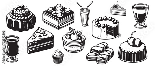 Collection of hand drawing baking and sweets on a white background