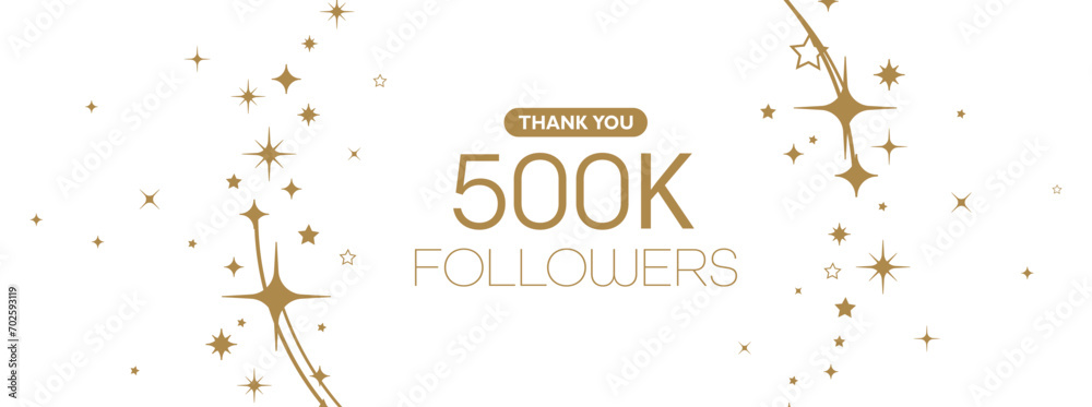 Thank you 500k followers card on white background	