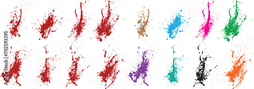 Hand-painted grunge ink green, red, black, orange, purple, wheat color splatter isolated grunge texture background set