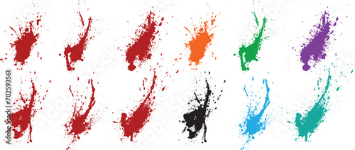 Collection of various grunge abstract green, red, black, orange, purple, wheat color splatter paint brushstroke photo
