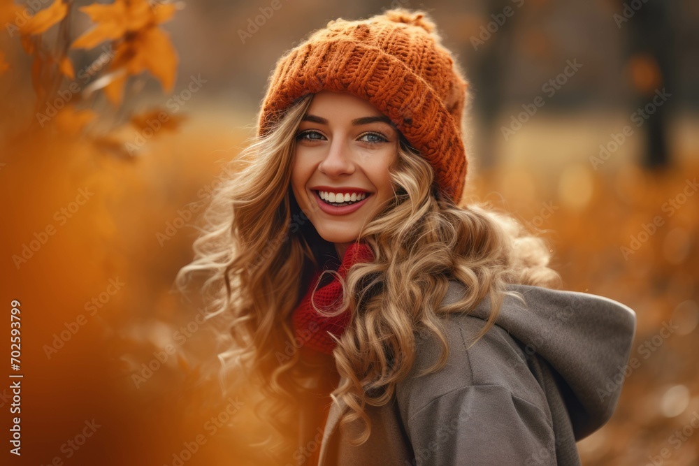 A portrait of a beautiful woman in a garden during the enchanting autumn season A portrait of a beautiful woman in a garden during the enchanting autumn season