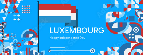 Luxembourg Independence day banner in colorful modern geometric style. National Independence Day greeting card cover with typography. Vector illustration for independence party.