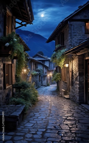 Scene of a Peaceful Alley in a Mountain Village