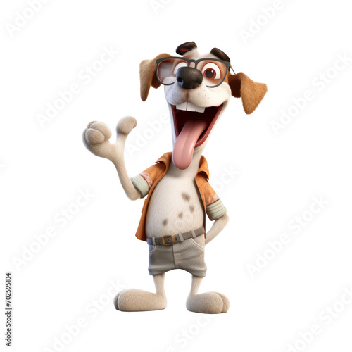 A 3D character of an intelligent dog wearing glasses, presented against a clear background. Illustration