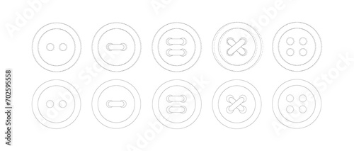 Set of black and white buttons. Silhouette buttons with two and four holes. Sew on buttons. Sewing decor, elements.