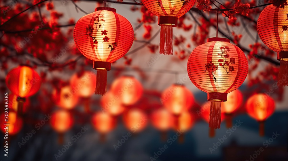 Fototapeta premium Chinese red paper lanterns. Chinese New Year celebration