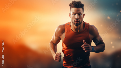 Man running while fitness training, with copy space.