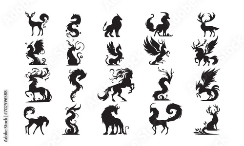 Mythological Monsters and Creatures detailed Vector or Silhouettes set