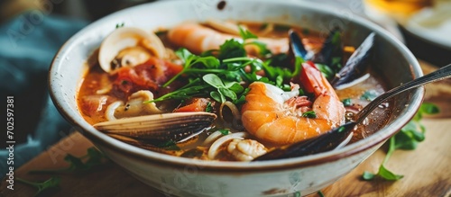 Seafood-infused spicy French soup