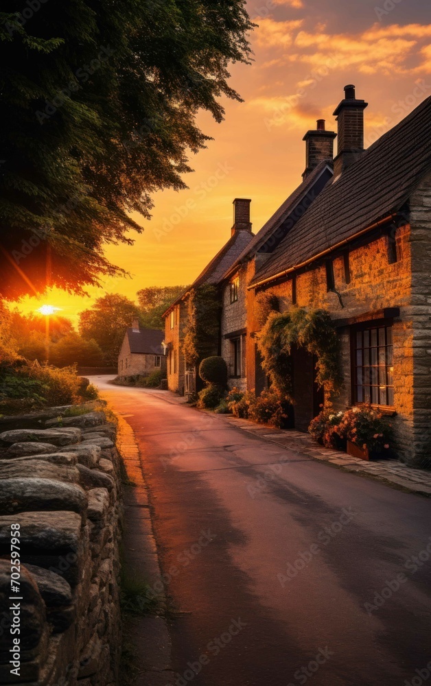 Capture of a Scenic Sunset Village Street