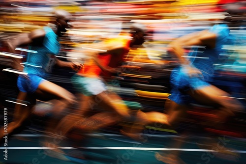 Blurred running race group of runners on racetrack for background. ai generative