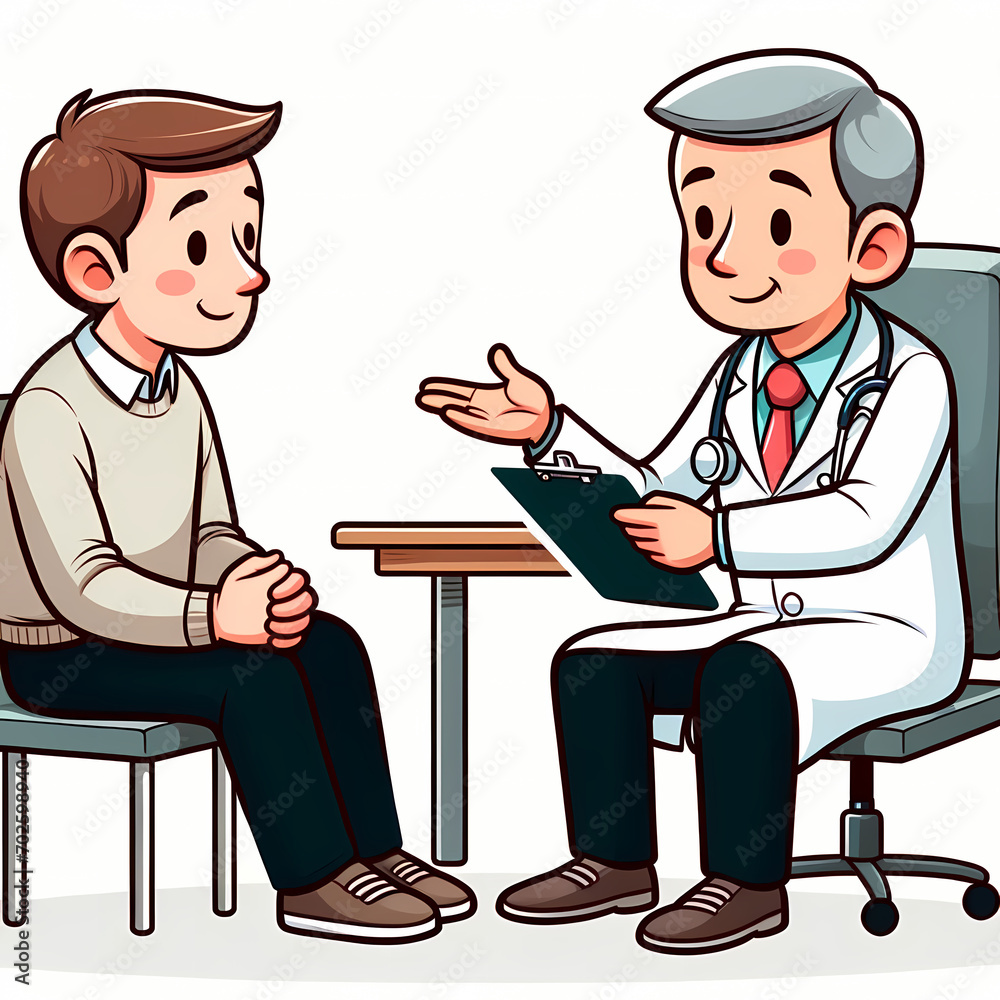 This illustration shows a doctor and a patient in a consultation. This illustration shows a doctor and a patient in a consultation.