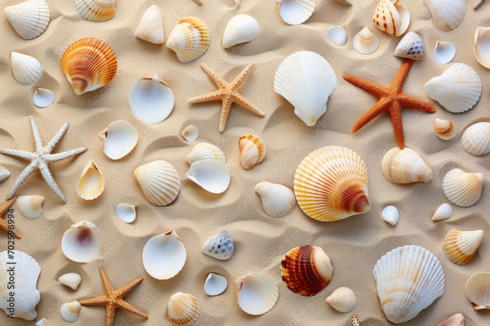A collection of seashells scattered on the sand A collection of seashells scattered on the sand