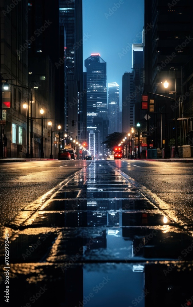 Picture of a Quiet Urban Street at Night